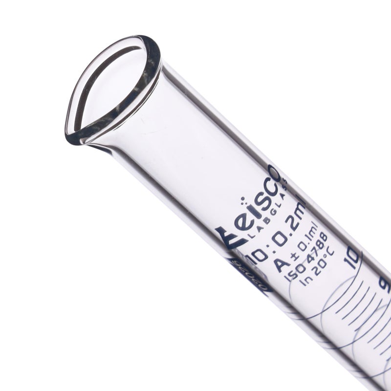 EISCO Graduated Cylinder, 10ml - Class A Tolerance Â±0.10ml - Hexagonal Base - Blue Graduations - Borosilicate 3.3 Glass - Eisco Labs - Image 3